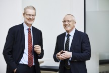 Søren Holst, CEO van Brüel & Kjær (links) and Andreas Hüllhorst, CEO van HBM (beeld: HBM)'