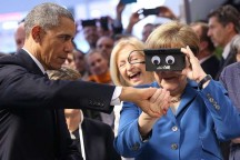 Angela Merkel en Barack Obama op de Hannover Messe (foto: IFM Elektronik) '