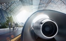 3D-Concepttekening van een Hyperloop-station.'